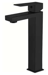 Смеситель для раковины/умывальника Haiba, однорычажный, неповоротный, нержавеющая сталь, высокий, длина излива 149 мм, керамический, цвет черный