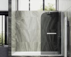 Душевая шторка на ванну MaybahGlass, 140х50 см, графитовое стекло/профиль белый матовый, поворотная, закаленное стекло 6 мм, плоская/панель, правая/левая, правосторонняя/левосторонняя, универсальная