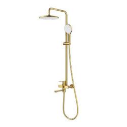 Душевая система Splenka S222.24.03 высота 1070-1370 мм цвет сатин золотой, комплект: однорычажный смеситель/излив/тропический душ круглый (с верхней лейкой)/лейка/стойка/шланг, нержавеющая сталь