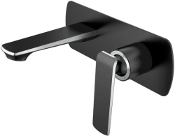 Смеситель для раковины/умывальника Haiba, встраиваемый, однорычажный, неповоротный, латунь, длина излива 150 мм, керамический, цвет черный/хром