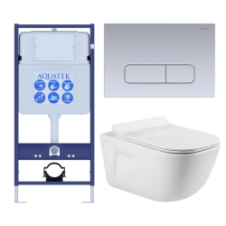 Комплект унитаза с инсталляцией Aquatek Дива (Сет) c сиденьем микролифт, с клавишей смыва (кнопкой, клавишей двойного смыва) хром, комплект крепления
