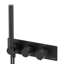 Смеситель для душа WasserKRAFT Elbe, термостатический, встраиваемый, керамический, без излива, с душевым комплектом, латунь, цвет черный матовый