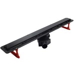 Душевой лоток Pestan Confluo Frameless Line 450 Matte Black, решетка: с двухсторонней решеткой черный матовый/полая под плитку, для душа в полу, с гидрозатвором, горизонтальный выпуск, нержавеющая сталь