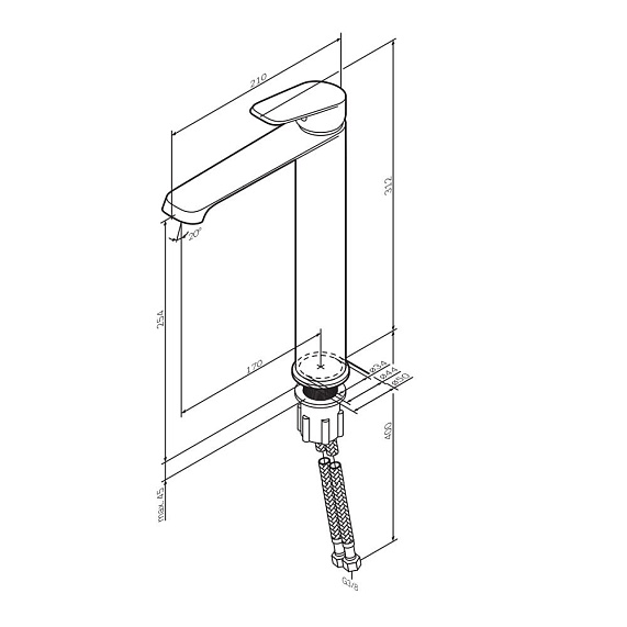 Смеситель для раковины/умывальника AM.PM Func, однорычажный, неповоротный, керамический, высокий, длина излива 170 мм, латунь, цвет белый