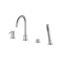 Смеситель для ванны/душа Oliveeka Y Line на борт ванны, однорычажный, поворотный, длина 182 мм, керамический, латунь, цвет никель матовый