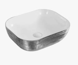 Раковина для ванной CeramaLux NC D1333H131 45,5х13,5х32 накладная, прямоугольная, керамическая/фарфоровая, цвет белый/серебро, без отверстия под смеситель, без слива-перелива