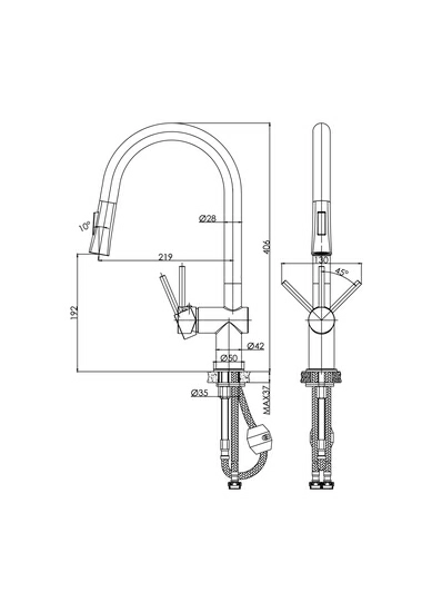 Смеситель для кухни/мойки Cersanit Melar однорычажный, поворотный/выдвижной излив, керамический, высота 192 мм, длина 219 мм, латунь, цвет хром