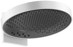 Верхний душ Hansgrohe Rainfinity 360 3jet, настенный монтаж, круглый, с 3 режимами: PowderRain, Intense PowderRain, RainStream, размер 36 см, алюминий, цвет матовый белый/графит