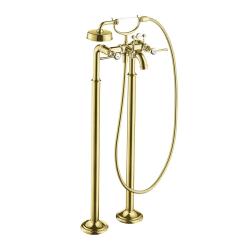 Смеситель для ванны Axor Montreux напольный, двухвентильный, с рычаговыми рукоятками, неповоротный, латунный, длина излива 23,4 см, керамический, цвет шлифованная медь, с душевым шлангом/держателем/лейкой