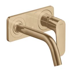 Смеситель для раковины Axor Citterio M, однорычажный, настенный/встраиваемый, скрытого монтажа, фиксированный излив, длина излива 16,7 см, керамический, латунь, цвет шлифованная бронза, с панелью, незапираемый сливной набор