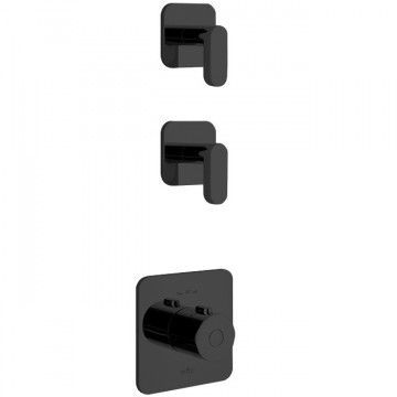 Смеситель для душа Webert Living термостатический, скрытого монтажа, на 2 потока, керамический, настенный, без излива/шланга/лейки, латунь черный