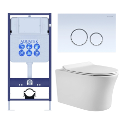 Комплект унитаза с инсталляцией Aquatek Ника (Сет) c сиденьем микролифт, с клавишей смыва (кнопкой, клавишей двойного смыва) белая, клавиши круглые, комплект крепления