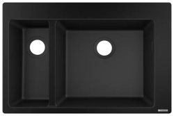 Мойка кухонная Hansgrohe 180/450, S51, S510-F635, две чаши, 77х51х20,5 см, врезная/встраиваемая сверху, искусственный гранит, прямоугольная, цвет черный графит, без отверстия под смеситель, слив-перелив