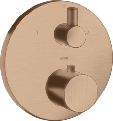 Смеситель для душа Axor Uno, с запорным/переключающим вентилем, термостатический, скрытого монтажа, настенный, без излива/шланга/лейки, круглый, латунный, цвет шлифованное красное золото, с термостатом, встроенный/встраиваемый/термостатный