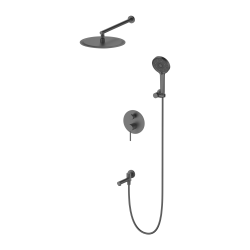 Душевая система встраиваемая Oliveeka Y Line цвет оружейный металл, комплект: смеситель/излив/тропический душ (с верхней лейкой)/лейка/шланг, латунь/нержавеющая сталь