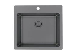 Мойка кухонная ALVEUS PURE MONARCH 70 ANTHRACITE-90 FS 56,5х52,5х19,5 см, слив 90, врезная вровень со столешницей, нержавеющая сталь с PVD покрытием, прямоугольная, цвет антрацит, 1 отверстие под смеситель