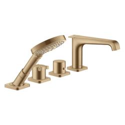 Смеситель для ванны Axor Citterio E термостатический, монтаж на плитку, скрытый, длина излива 19 см, латунь, цвет шлифованная бронза, с душевым шлангом/лейкой, на 4 отверстия, для 2-х потребителей