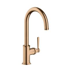 Смеситель для кухни/мойки Axor Montreux 260, однорычажный, керамический, с поворотным изливом, длина 20,4 см, латунь, цвет шлифованное красное золото, кухонный