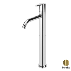 Смеситель для раковины Cezares Leaf, однорычажный, высокий, длина излива 138 мм, неповоротный, керамический, латунь, цвет Sunrise PVD, с донным клапаном