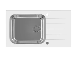 Мойка кухонная ALVEUS GLASSIX UP 40 86х50х20,9 см, врезная/встраиваемая сверху, с крылом, закаленное стекло/нержавеющая сталь, прямоугольная, цвет белый, с отверстием под смеситель