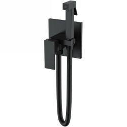 Смеситель с гигиеническим душем Boheme Qubic, встраиваемый, однорычажный, керамический, без излива, с гибким шлангом/лейкой, латунь, цвет черный матовый