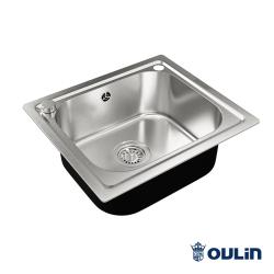 Мойка Oulin 49х43 см, врезная, из нержавеющей стали, прямоугольная, с отверстием под смеситель, слив-перелив, без крыла, для кухни