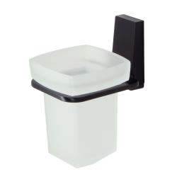 Стакан WasserKRAFT Abens с держателем, настенный, материал: металл/стекло, форма квадратная, для зубных щеток в ванную/туалет/душевую кабину, цвет черный