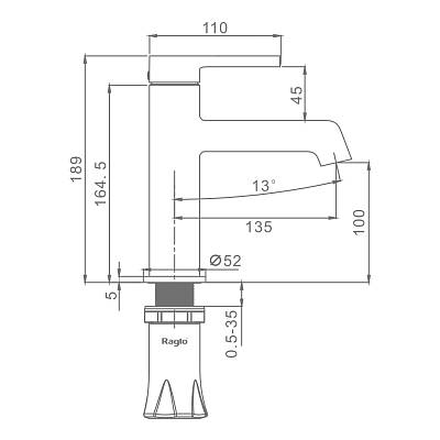 Смеситель для раковины/умывальника Raglo R20.10.03 однорычажный, неповоротный, фиксированный, излив длина 135 мм высота 100 мм латунь, цвет сатин золотой