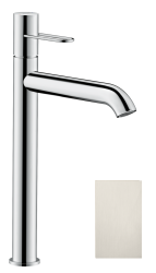 Смеситель для раковины/умывальника Axor Uno 250, однорычажный, с рукояткой-петлей, фиксированный излив, длина излива 20,1 см, керамический, латунь, цвет под сталь, с незапираемым сливным набором