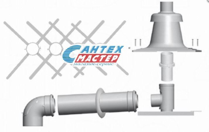 Комплект дымоходов Wolf C93*DN110/160 с подключением к трубе в шахте, коаксиальный газовых котлов отопления (Вольф)