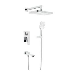 Душевая система Raglo R01.27 встраиваемая, цвет хром, комплект: однорычажный смеситель/излив/тропический душ прямоугольный (с верхней лейкой)/лейка/шланг, скрытый монтаж