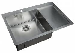 Мойка кухонная ZorG Light, 78х51х20, нержавеющая сталь, прямоугольная, цвет: нержавеющая сталь, с отверстием под смеситель, с крылом, левосторонняя, слив-перелив, врезная