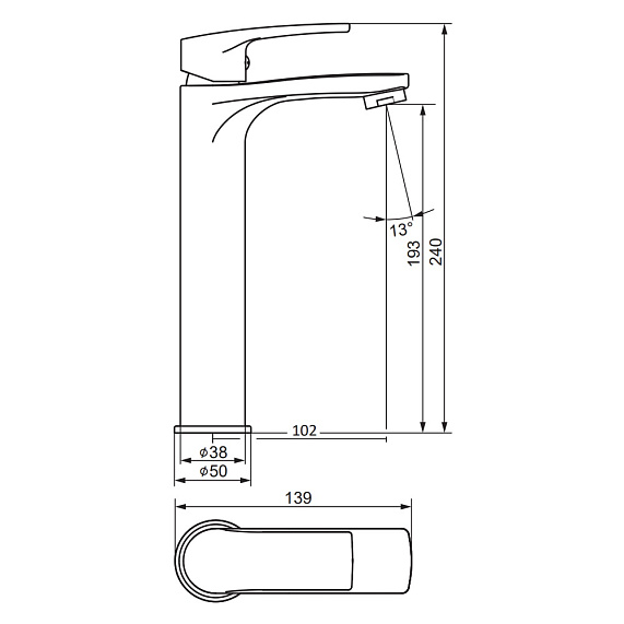 Смеситель для раковины/умывальника Damixa Eclipse 2.0 высокий, однорычажный, неповоротный, керамический, длина излива 102 мм, латунь, цвет хром