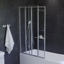 Шторка на ванну Am.Pm Like 100х140 см, 4ств., поворотно-складная, прозрачное стекло/хром, плоская/панель, из прозрачного стекла (шторка для ванны) стеклянная, складная/поворотная