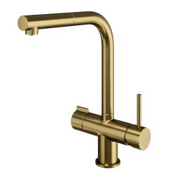 Смеситель для кухни/мойки WasserKRAFT A8987, с каналом для фильтрованной воды, однорычажный, поворотный/выдвижной излив, керамический, длина излива 222 мм, латунь/нержавеющая сталь, цвет матовое золото