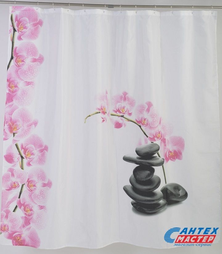 Шторка АкваЛиния для ванной комнаты полиэстер розовый камни CFX475Р