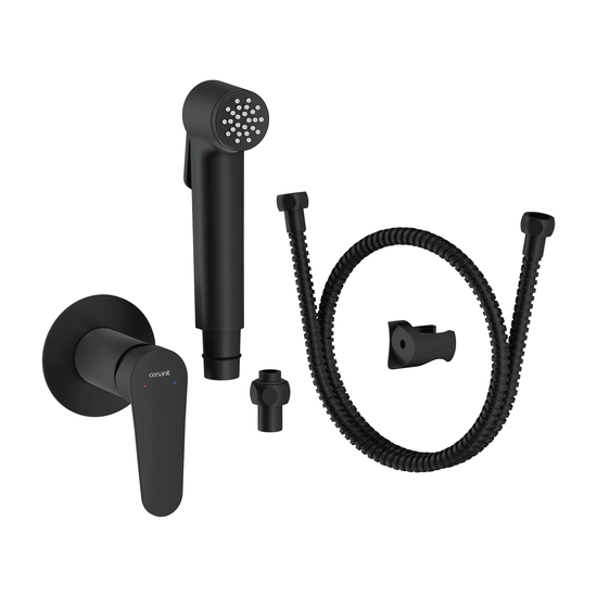 Смеситель с гигиеническим душем Cersanit LARA встраиваемый однорычажный на стену, латунный, цвет черный матовый, керамический