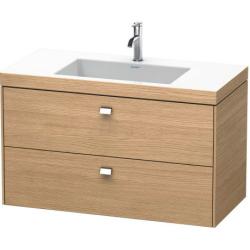 Тумба c раковиной Duravit Brioso, 100х48х61,3 см, подвесная, 2 выдвижных ящика, ДСП, цвет: дуб европейский/хром /Vero Air, мебельная, прямоугольная, цвет белый, фарфоровая, без отверстия под смеситель, без перелива