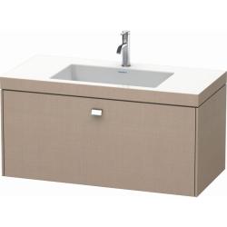 Тумба c раковиной Duravit Brioso, 100х48х50,2 см, подвесная, 1 выдвижной ящик, ДСП, цвет: лен/хром /Vero Air, мебельная, прямоугольная, цвет белый, фарфоровая, с площадкой под смеситель, без перелива