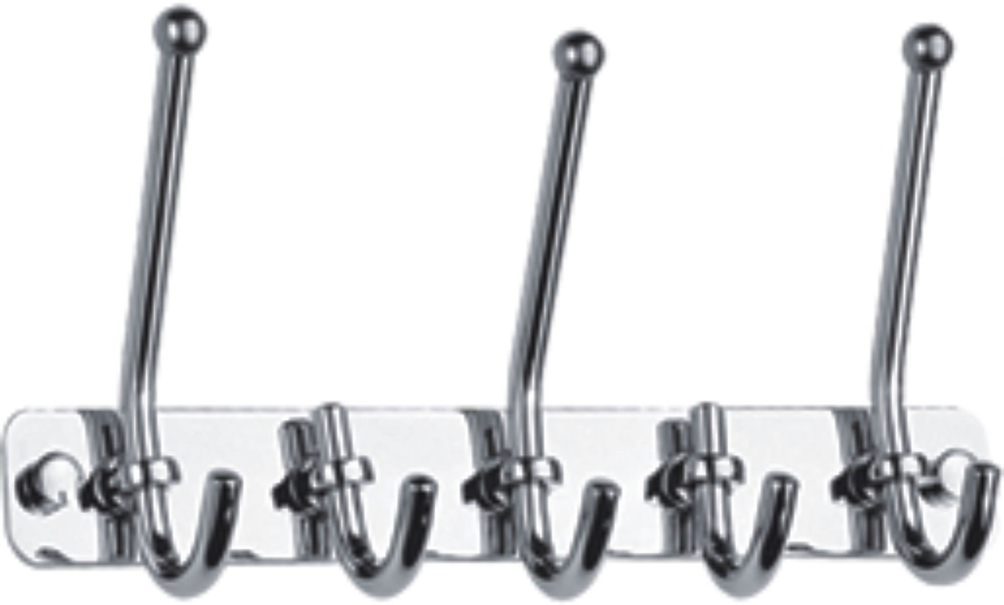 Крючок пятерной HAIBA настенный, латунный, форма округлая, планка, для полотенец/халатов в ванную/туалет/душевую кабину, цвет хром