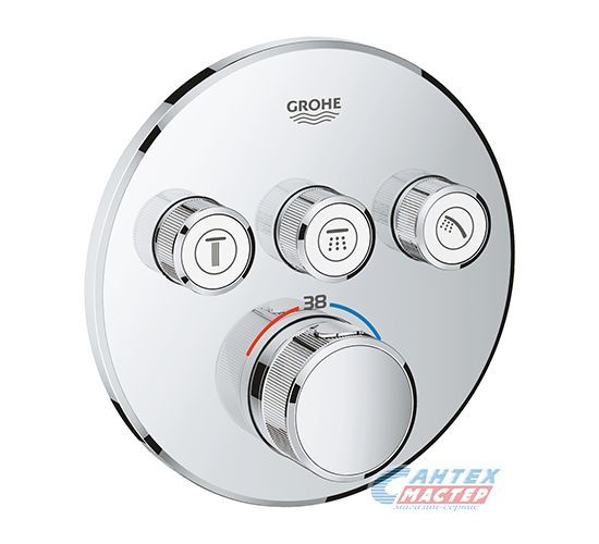 Смеситель для душа Grohe Grohtherm SmartControl термостатический, скрытого монтажа, на 3 выхода, керамический, настенный, без излива/шланга/лейки, латунь хром