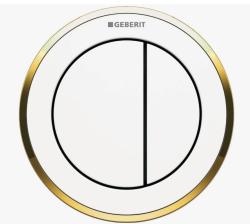 Кнопка смыва Geberit Type 10, белый/позолота. пластик, круглая, клавиша управления для сливного бачка, инсталляции унитаза, двойная, пневматическая, панель, размер 9,4х9,4х0,6 см, скрытое размещение