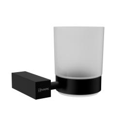 Стакан с держателем Lemark Valday настенный, нержавеющая сталь/стекло матовое, округлый, для душа/ванны/зубных щеток, в ванную комнату, цвет матовый черный LMA-8135S-BL