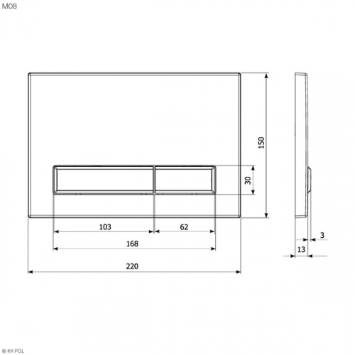 Кнопка смыва KK-POL M08, прямоугольная, цвет медь брашированная, пластик, клавиша управления для сливного бачка, инсталляции унитаза, двойная, механическая, панель, универсальная, размер 15х22х1,3 см
