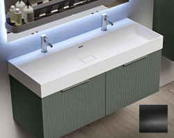 Тумба Cezares Premium Plisse, 120х45х27 см, подвесная, 2 выдвижных ящика, цвет черный матовый, шкафчик навесной, механизм доводчика, прямоугольная