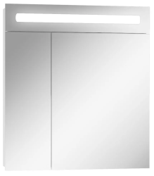Зеркальный шкаф Домино Аврора 65, 672х148х720 мм, с LED/ЛЕД-подсветкой, подвесной, цвет белый, зеркало, 2 распашные дверцы, прямоугольный