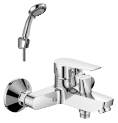 Смеситель для ванны/душа Rossinka, однорычажный, настенный, керамический, неповоротный, с коротким изливом 164 мм, латунь, цвет хром, для ванной