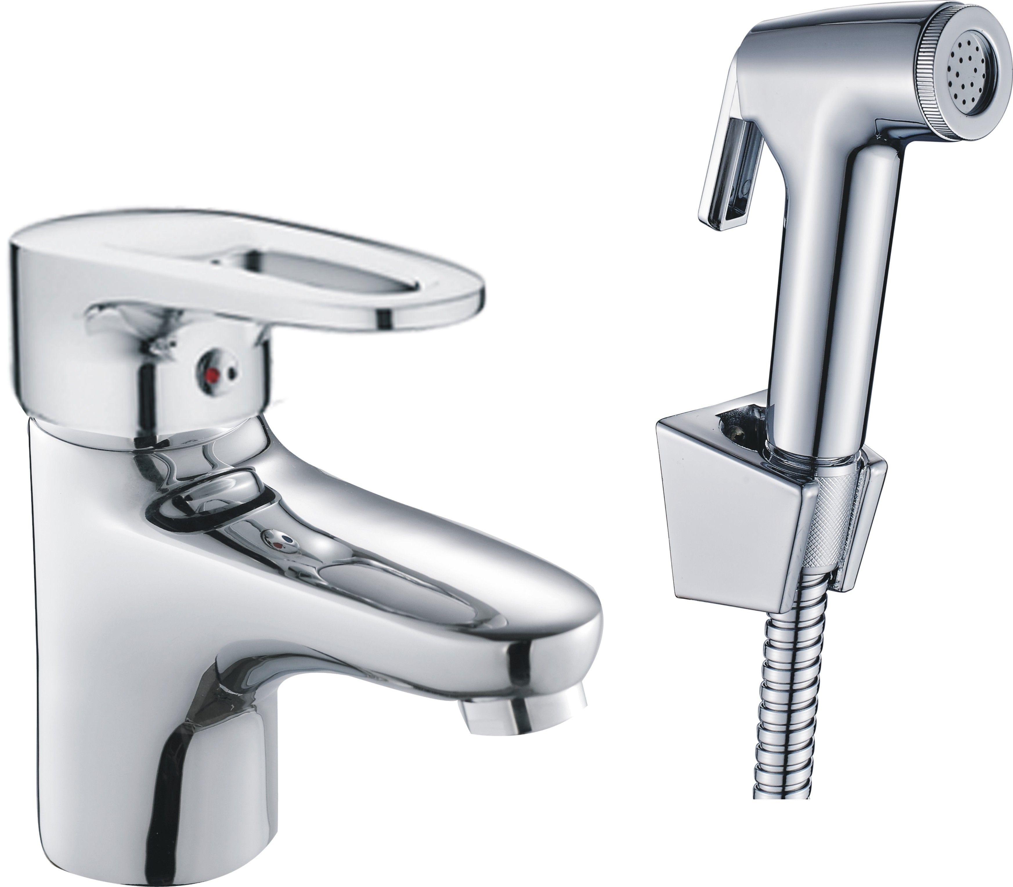 Смеситель для умывальника HAIBA однозахватный, с гигиеническим душем, неповоротный, латунный, длина 138 мм, латунь, цвет хром