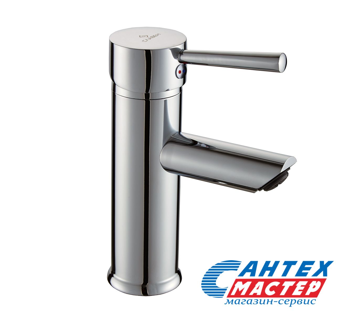 Смеситель для раковины Славен однорычажный, излив короткий, длина 105 мм, керамический, латунь, цвет хром, без донного клапана