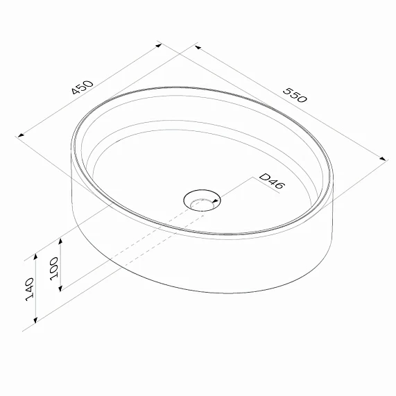 Раковина AM.PM Func, 55х14х44 см, накладная, овальная, цвет белый, фарфоровая/фаянсовая, без отверстия под смеситель, без слив-перелива